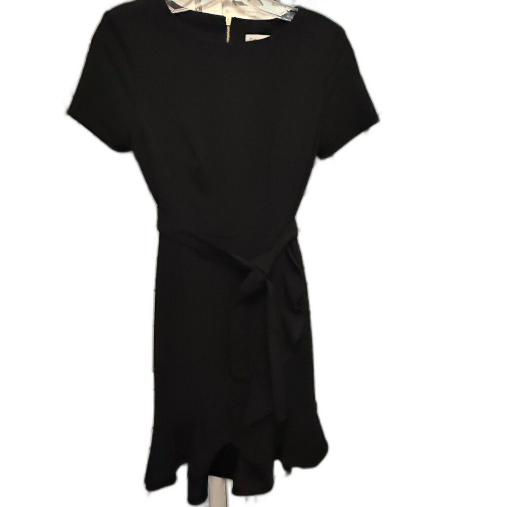 Calvin Klein Short sleeve Ruffle Hem Crepe Dress Black Size 2 NEW